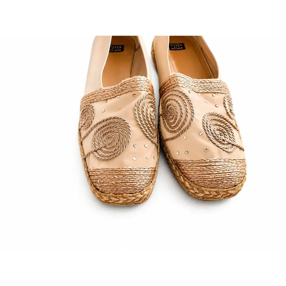 VTG Stuart Weitzman 7.5B Embroidered Mesh Leather Espadrille Wedge Shoes